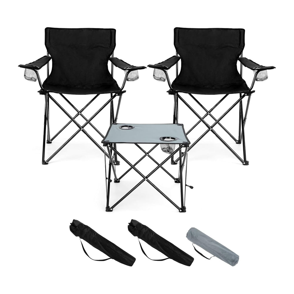 HaSteeL Folding Camping Chair Set of 3, Foldable Black Camp Chairs & Grey...
