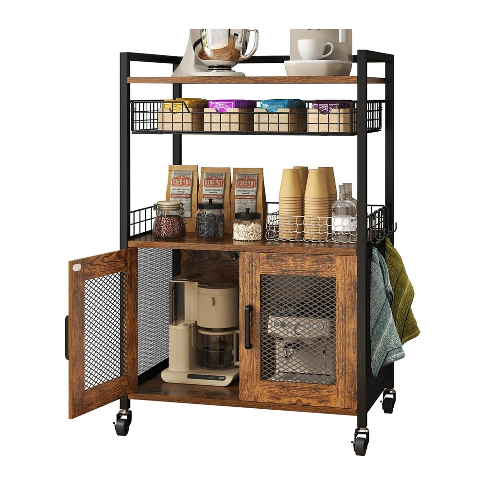 Hencawima Coffee Bar Cabinet, 3 Tier Coffee Station Table on Wheels, 35.9&quo...