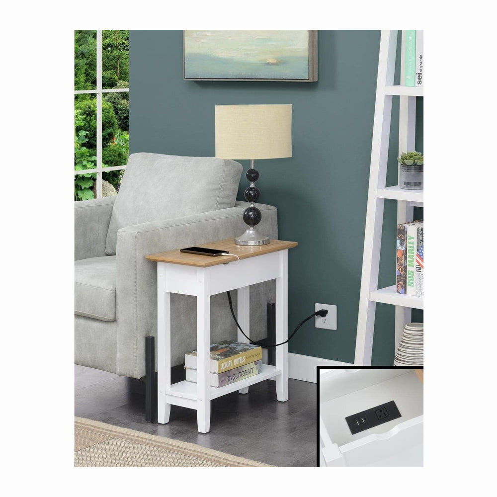 HomeStock Cool Flip Top End Table with Charging Station, 23-in x11-In x24-In,...