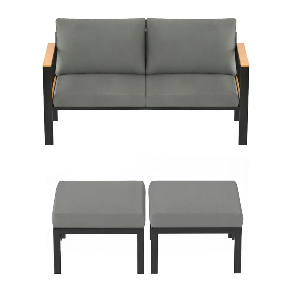 HOMREST Outdoor Couch Aluminum Patio Furniture Sofa, Loveseat and Ottoman, Al...