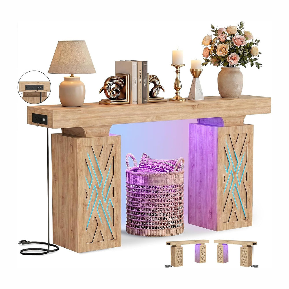 iSunirm 47.2" Extra Thick Entryway Table with Hollow Carved Storage Legs...