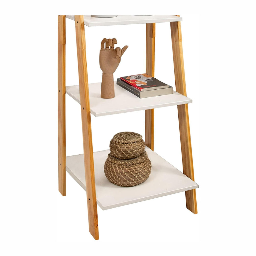 Jela-USA Solid Pine Wood 5 Shelf Ladder Bookshelf, White & Natural