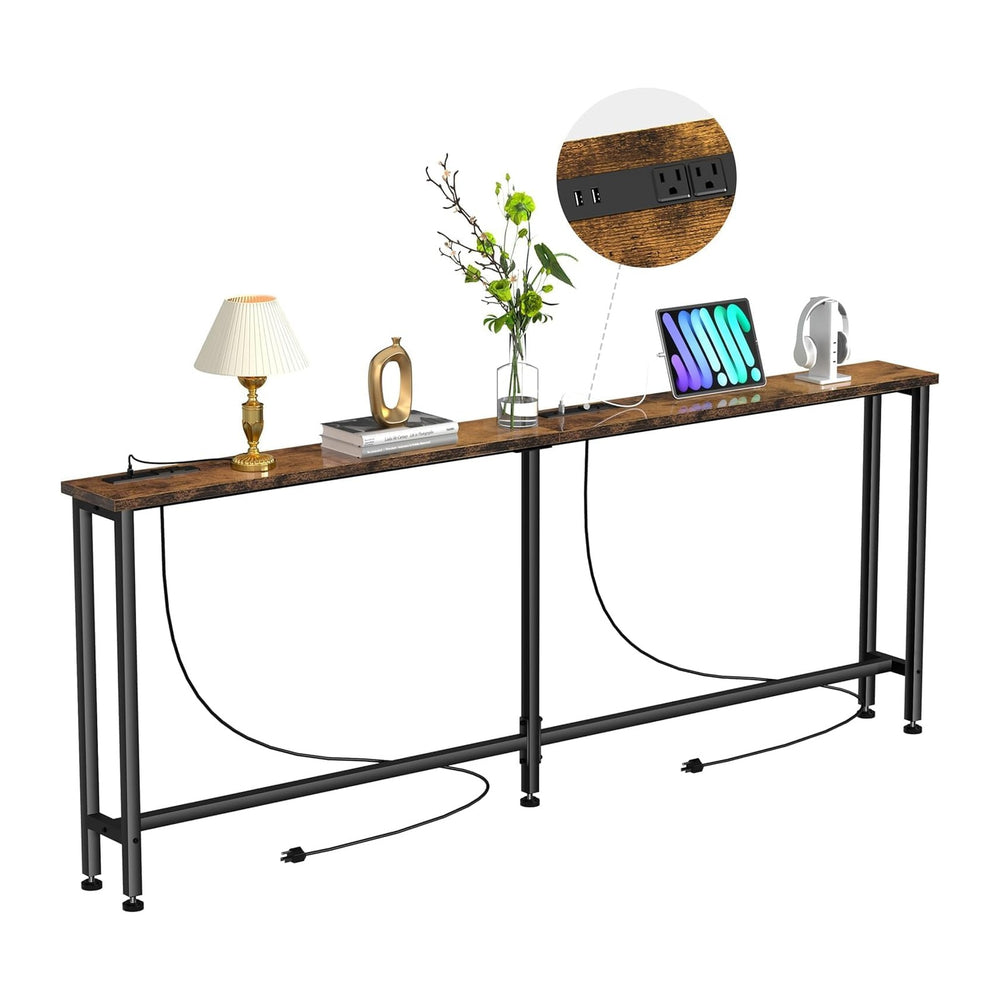 Keelian 102" Narrow Console Sofa Table - 2 Power Outlets & 4 USB Por...