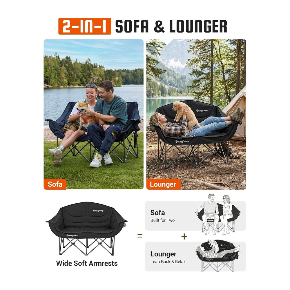 KingCamp Double Camping Chair, Heavy Duty 660lbs Folding 2 Person Chair | Por...
