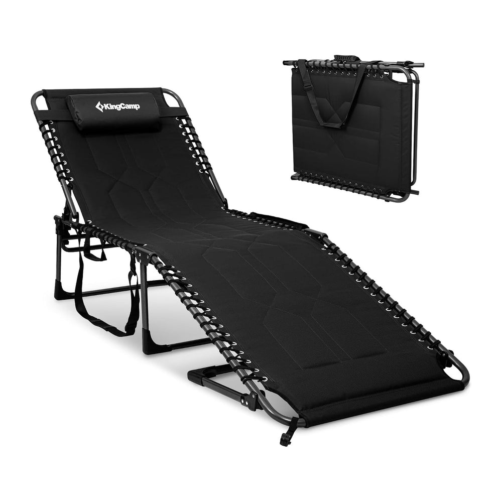 KingCamp Oversized Tanning Chair Padded Lounge Chair, Black | Extra-Wide Padd...