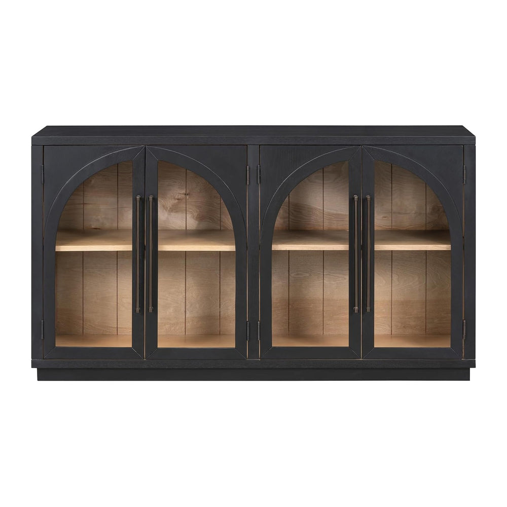 Large Arched Kitchen Sideboard, Wooden Storage Cabinet with Glass Doors with ...