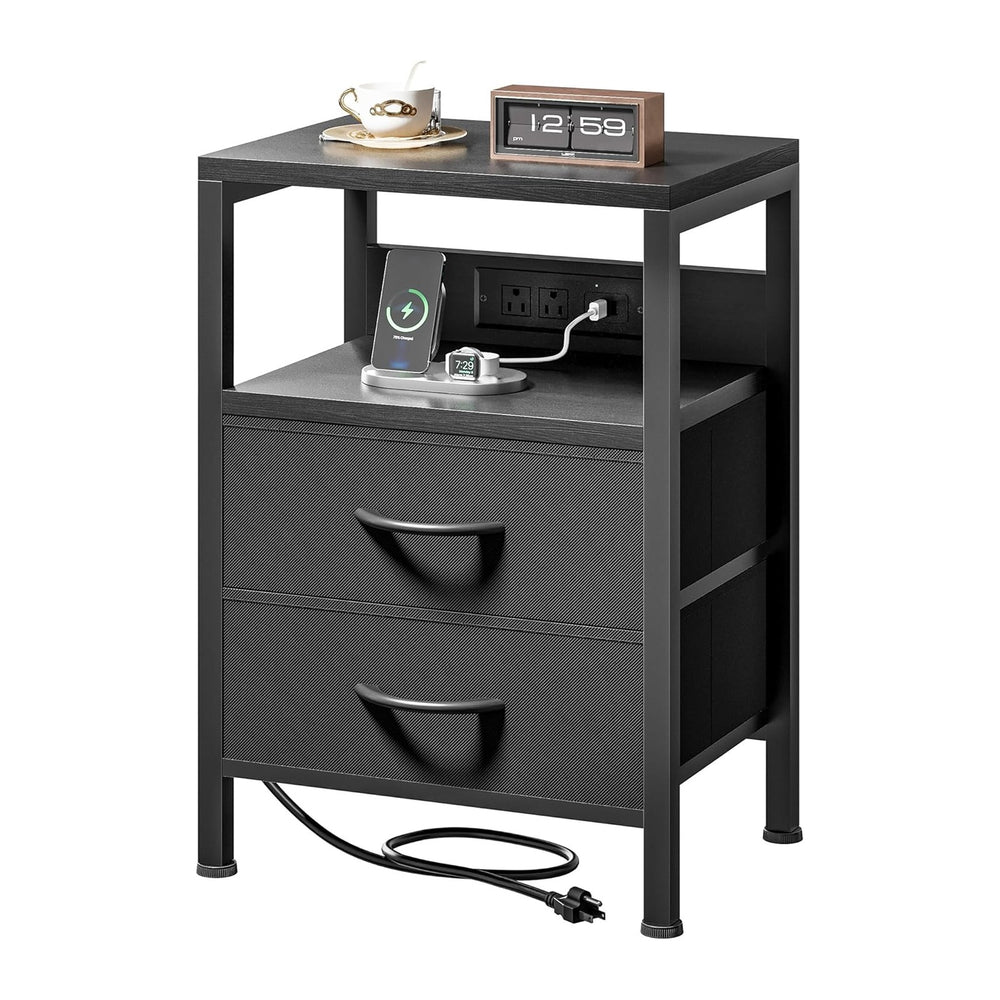 Lazzanto Night Stand with Charger Station for Bedroom, Black Nightstand | Bed...