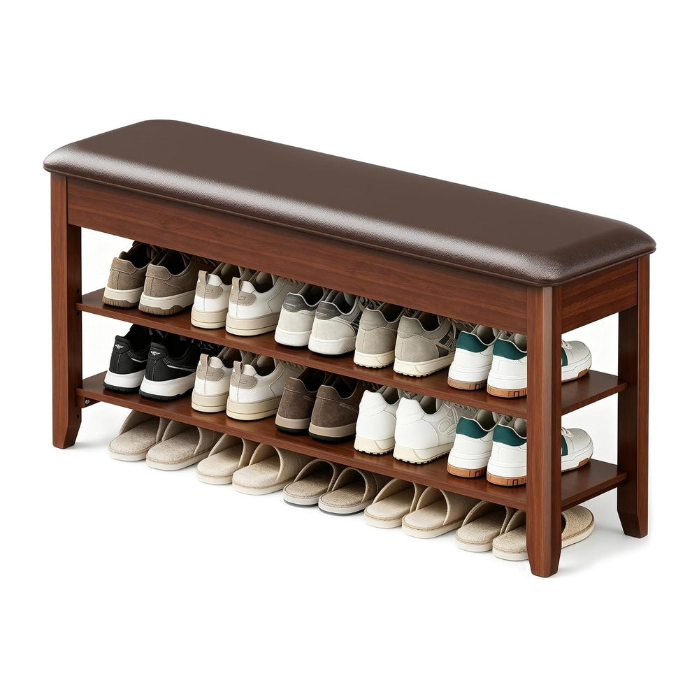 LBT Shoe Bench with Storage, Solid Rubberwood Shoe Rack Bench for Entryway | ...