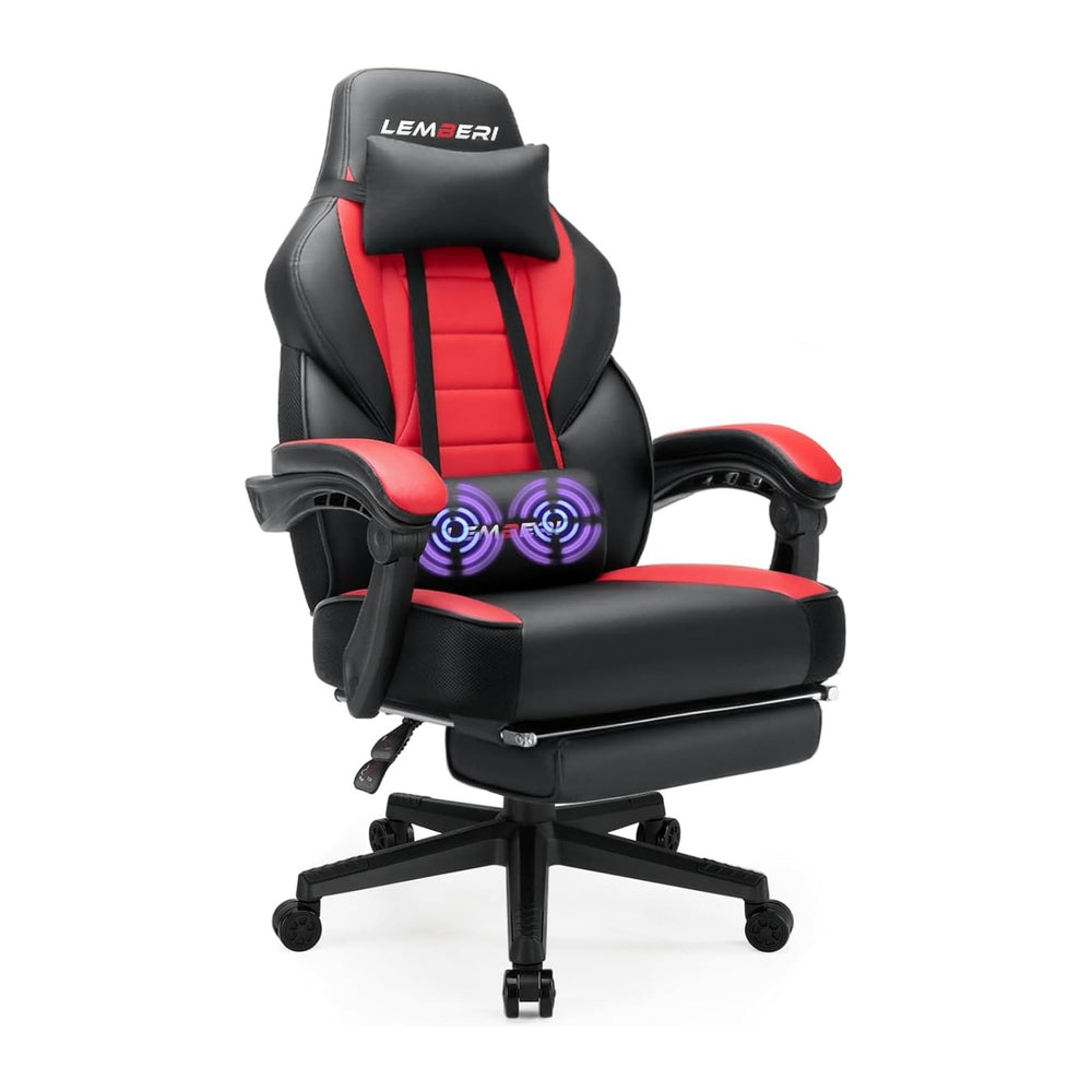 LEMBERI Big and Tall Gaming Chair, 400lb Capacity, Red | Heavy-duty steel fra...