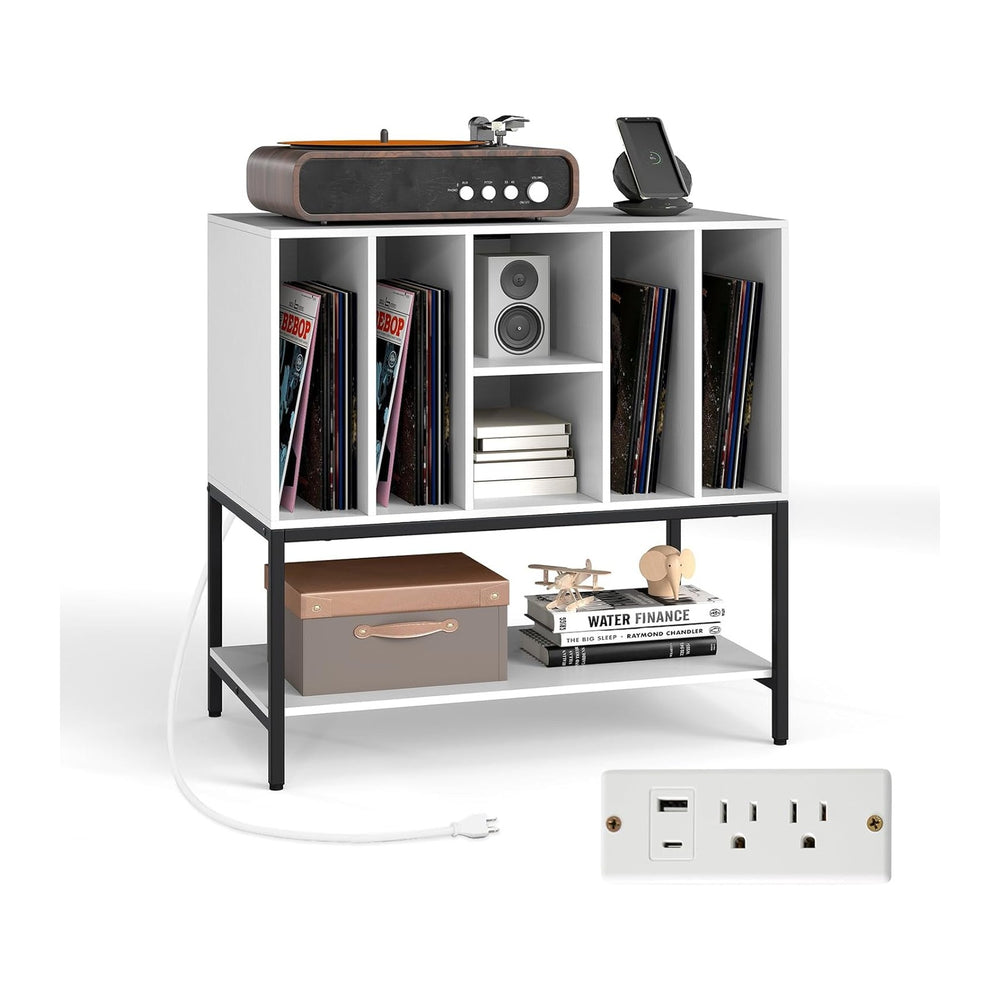 LOKO Record Player Stand with Charging Station, Turntable Stand with Vinyl St...