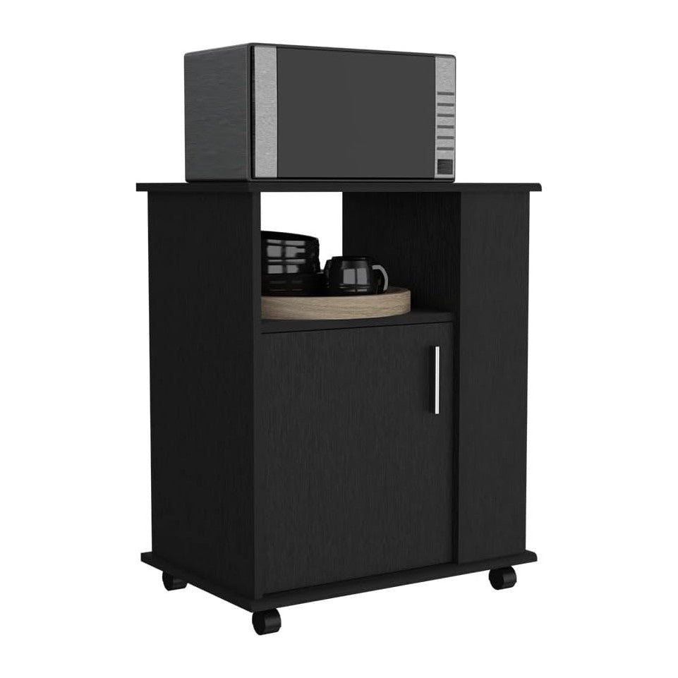 Microwave Pantry with One Open Shelf and Three Side Shelves, Black | Compact ...
