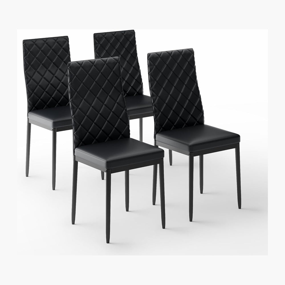 Modern Dining Chairs Set of 4, PU Leather & Curved Back, Black | Small Sp...