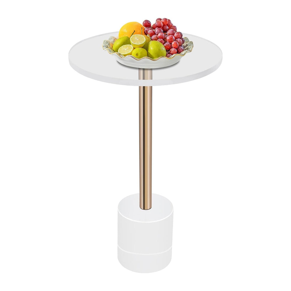 Modern Side Table with Cylindrical Base, Clear Acrylic End Table, Brushed Bra...