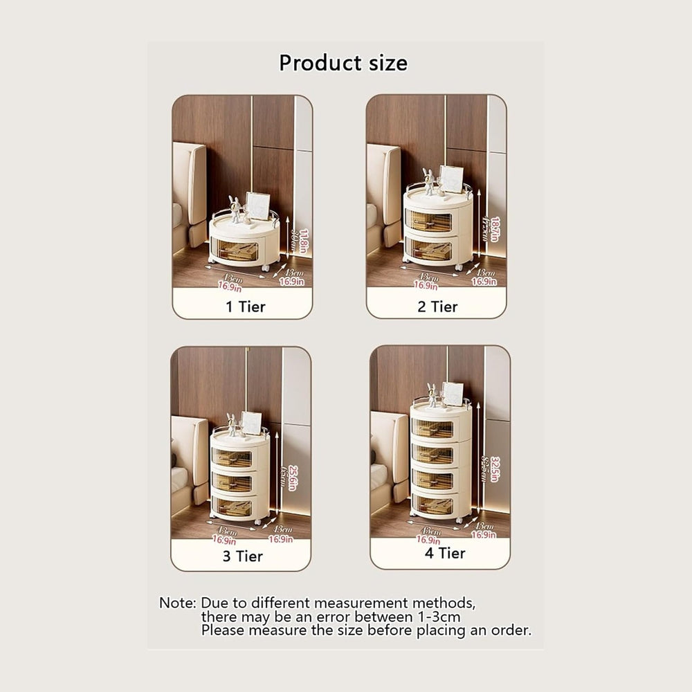 Movable Drawer Style Storage Cabinet Multifunctional Round Bedside Table with...
