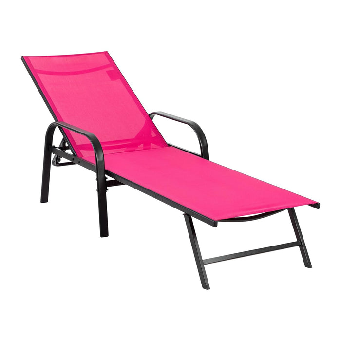 NEWBULIG Outdoor Lounge Chair for Pool,with 5-Position Recliner, 350 lbs Heavy Duty Patio Pool Chair, Outdoor Sun Chairs with Metal Frame for Backyard, Deck, Pink