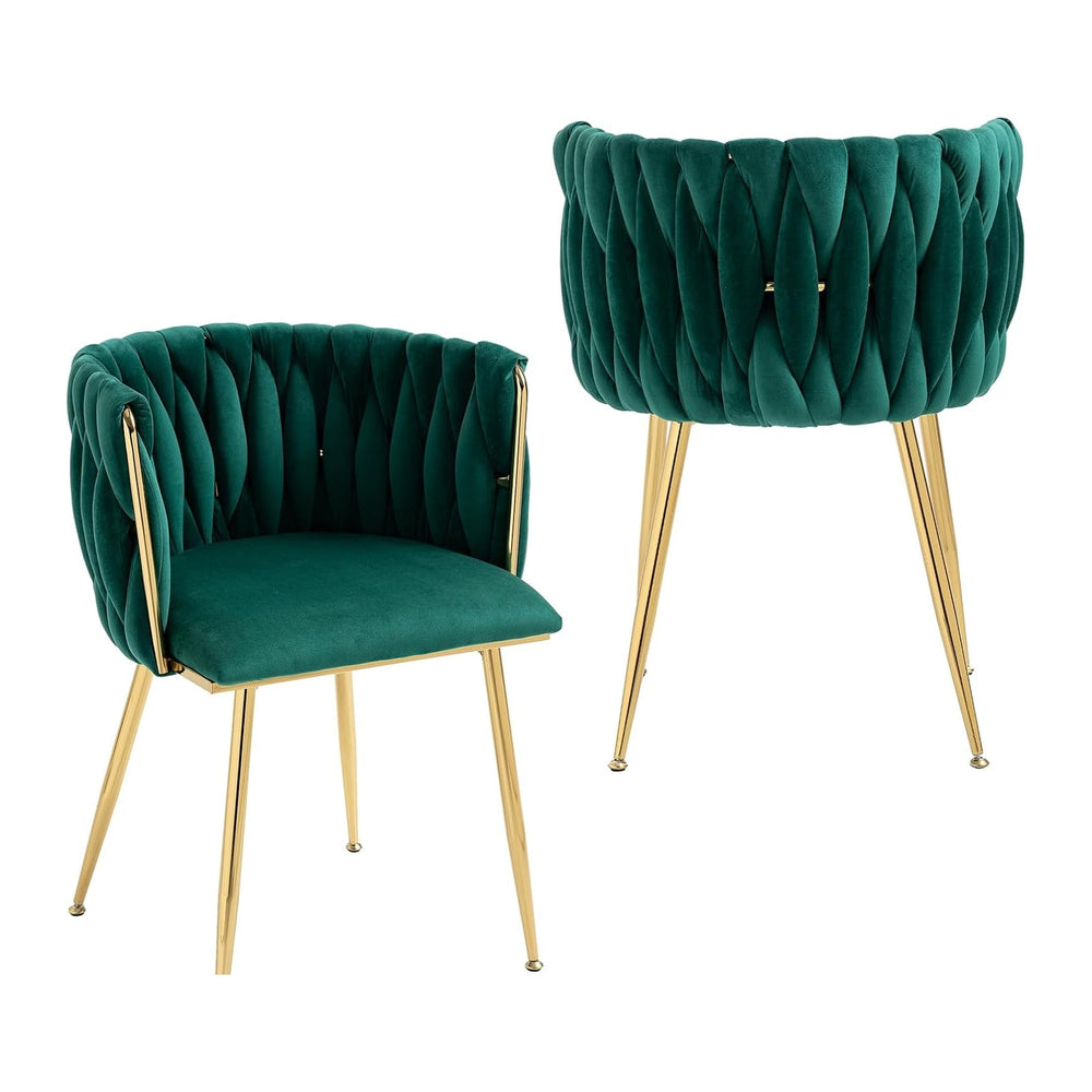 NIOIIKIT Modern Velvet Dining Chairs Set of 2 Hand Weaving Accent Chairs Livi...
