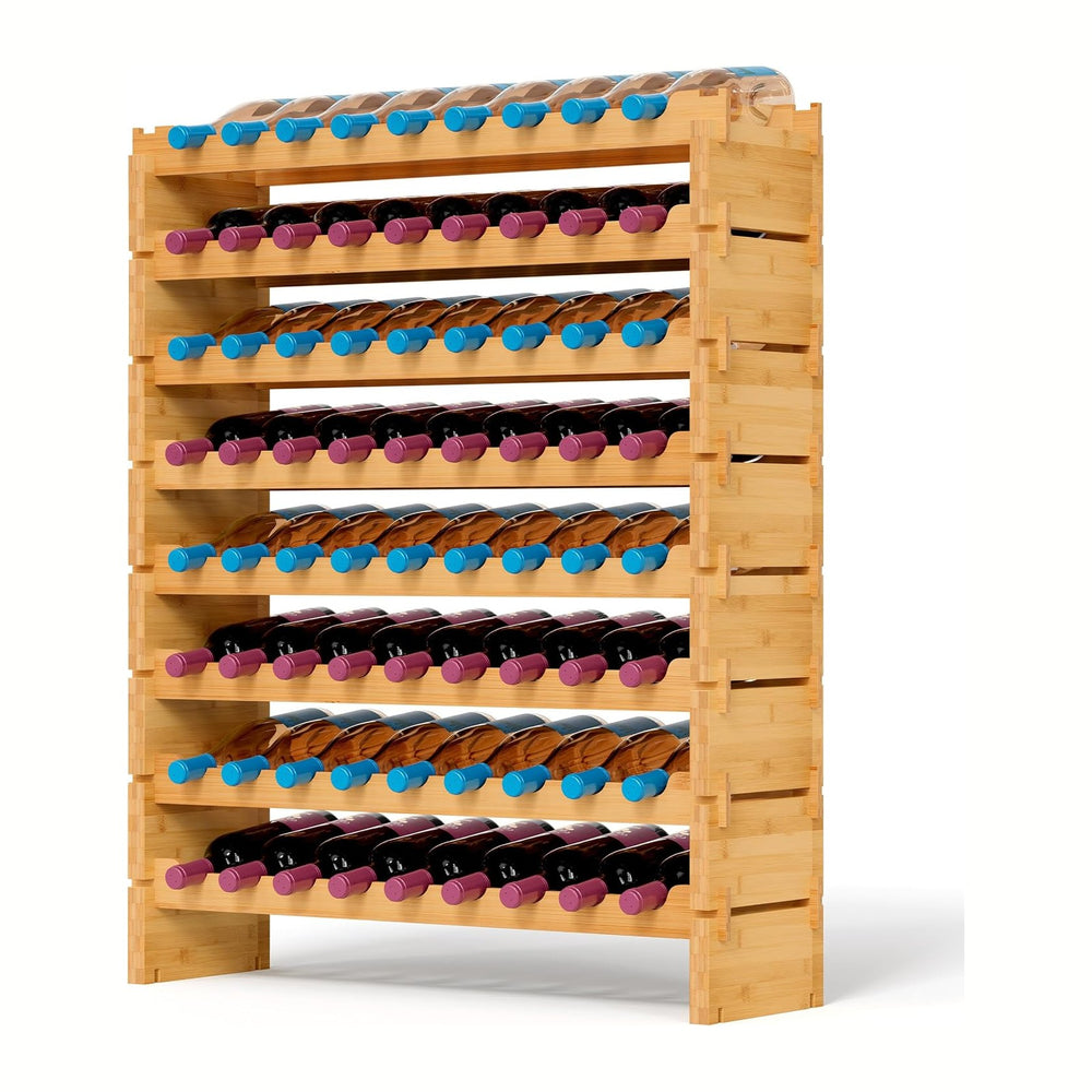 NutriChef Bamboo Wine Rack Freestanding Floor, 8-Tier Wooden Wine Storage She...