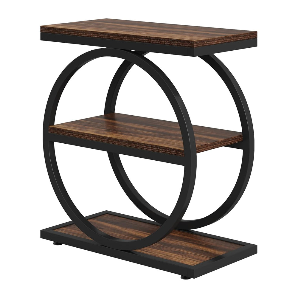 Oigavfd 3-Tier Narrow End Table, Sofa Side Table, Round Frame, Industrial Con...