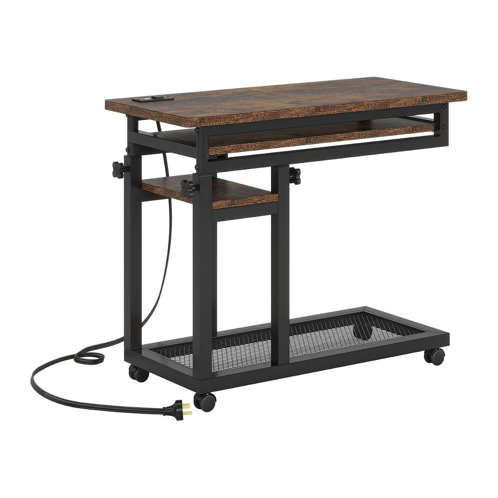 Oigavfd Mobile C-Shaped Adjustable Height End Table, with USB Ports and Outle...