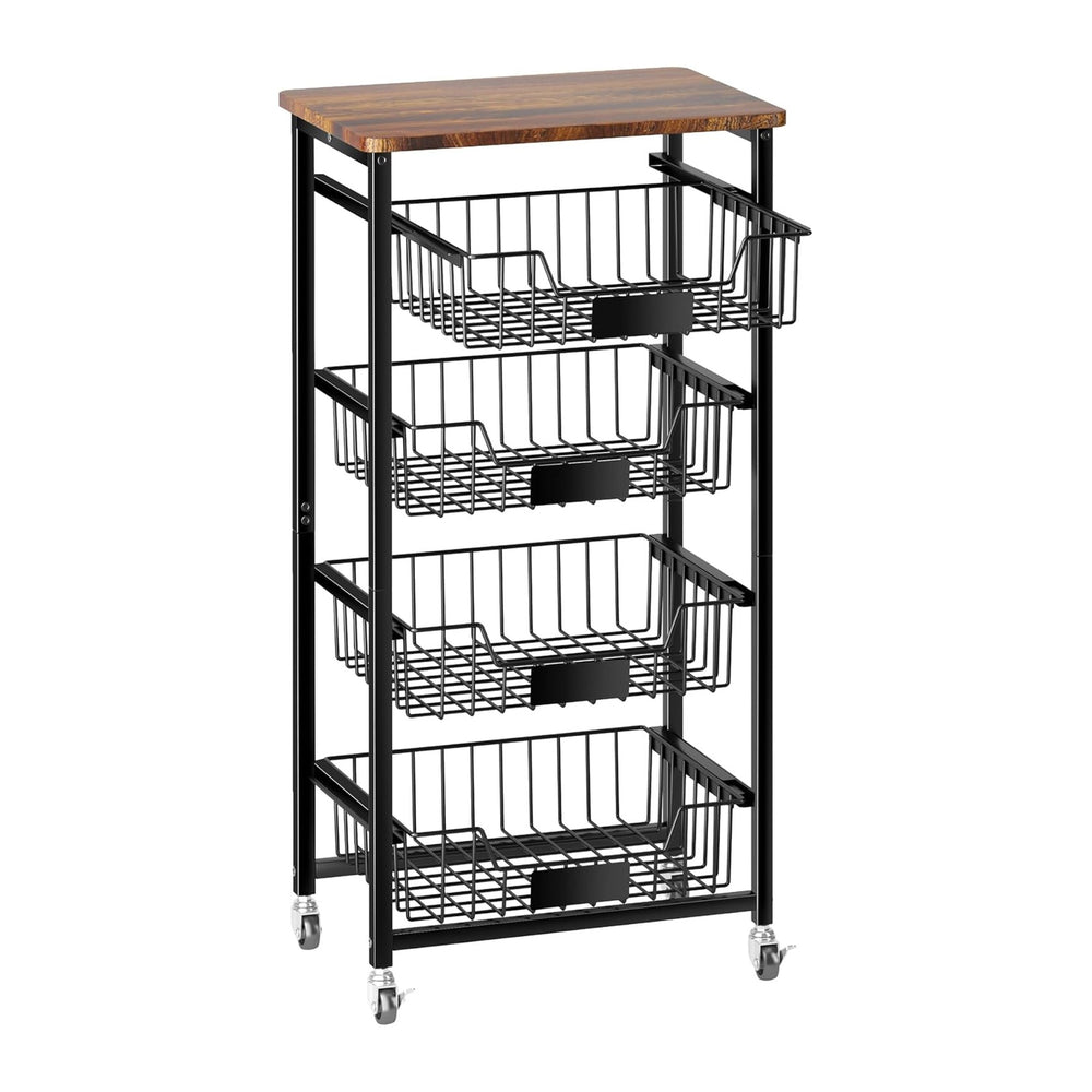 OKZEST Fruit Basket, 5-Tier Utility Kitchen Organizer and Storage Cart with P...