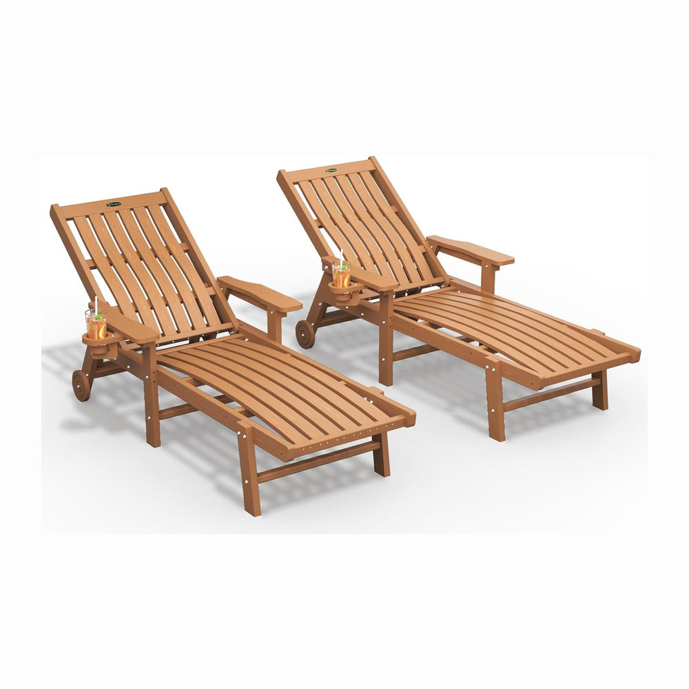 Outdoor Chaise Lounge Chair Set of 2,HDPE lounge chair outdoor with Wheels | ...