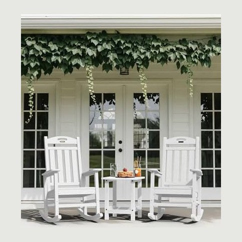 Outdoor Rocking Chair, HDPE Patio Rocking Chair, All Weather,White | Relax in...