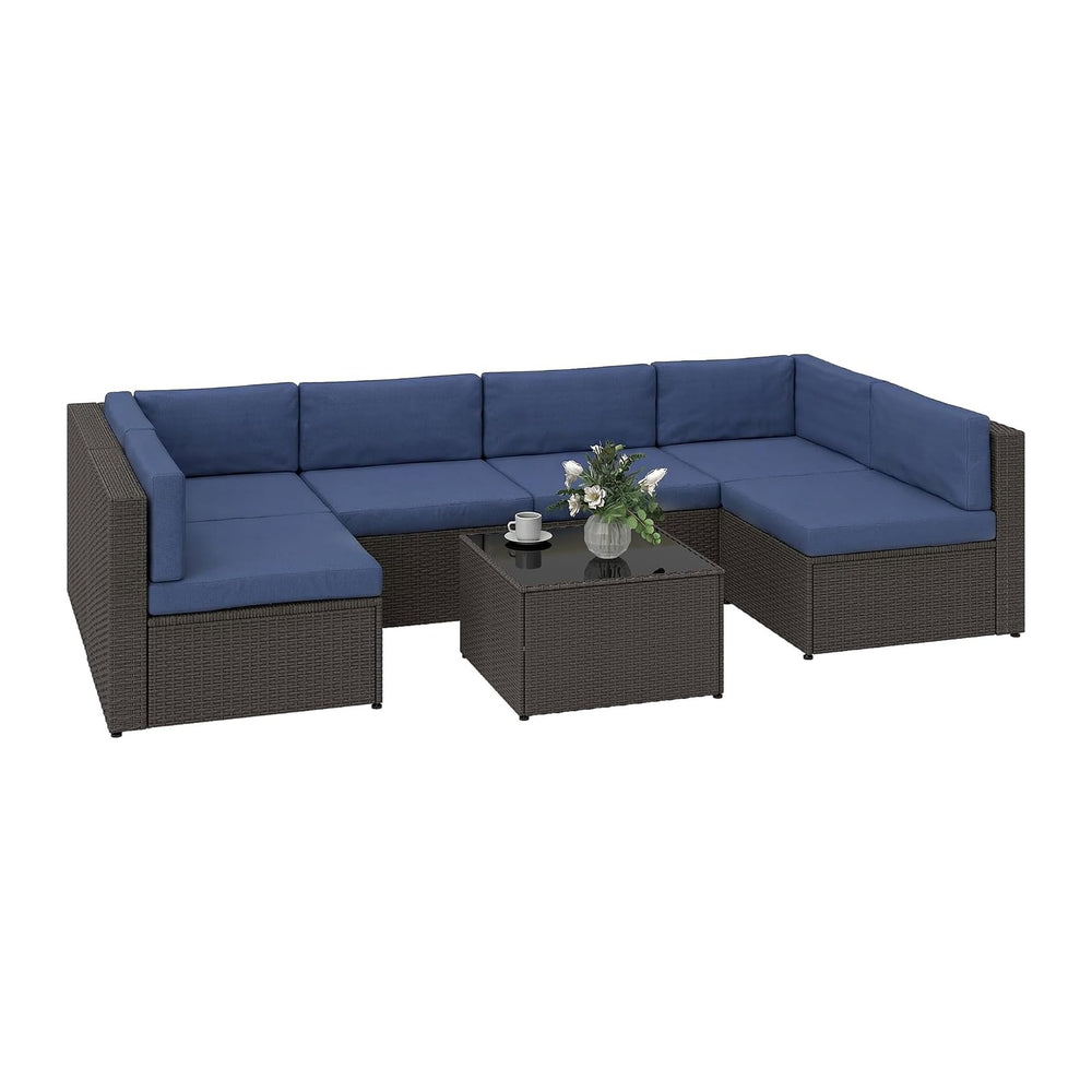 Outsunny 7 Piece Patio Furniture Set, Wicker Outdoor Sectional Sofa Set, All ...