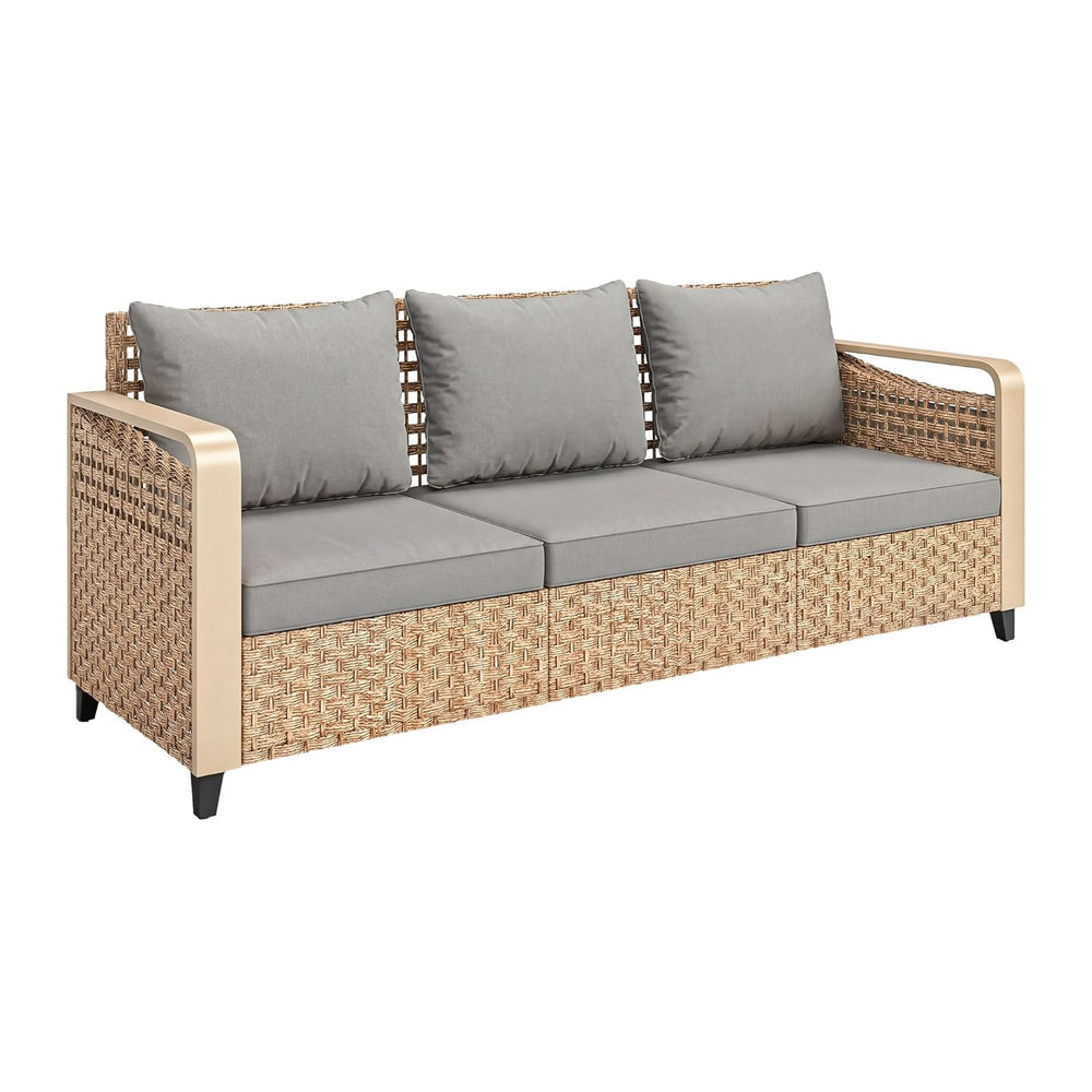 Outsunny Outdoor Patio Couch with Wide and Deep Seat, 3 Seater Wicker Outdoor...