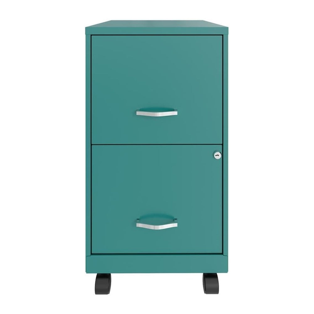 Pemberly Row 2-Drawer Metal Mobile Filing Cabinet, 18 in Depth, Turquoise Fin...