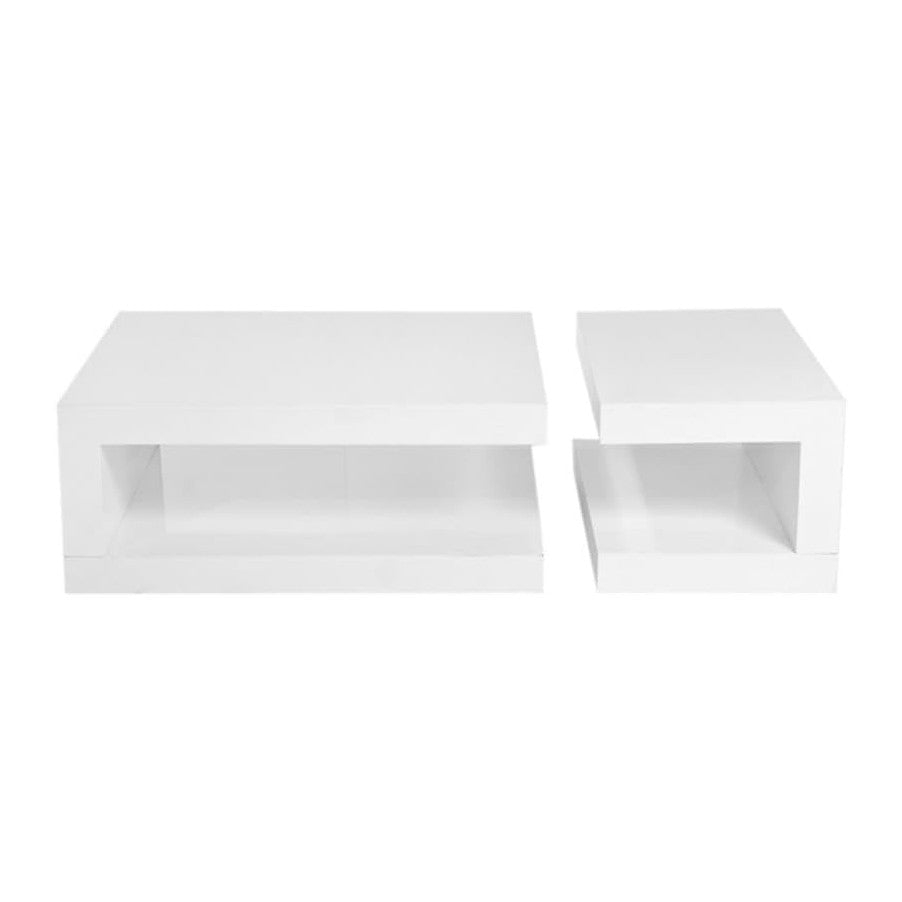 Pemberly Row 2-Piece Coffee Table Set, Wood and Glass Frames, White Lacquer F...