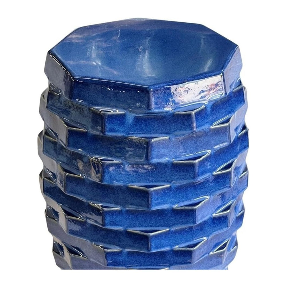 Pemberly Row Contemporary Accent Table, Handmade Ceramic Construction, Blue F...