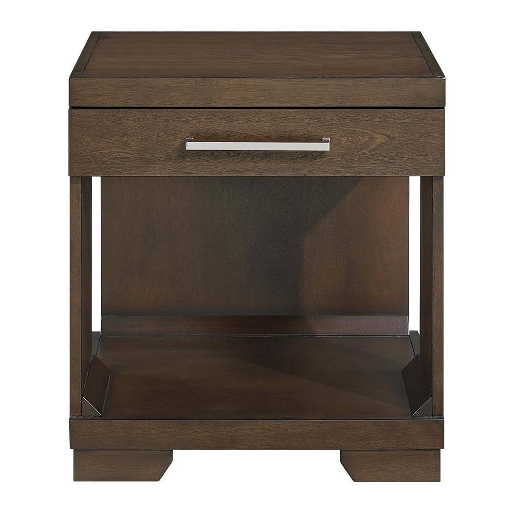 Penau Modern Rectangular End Table Espresso Finish, Dovetail Drawer with Nick...