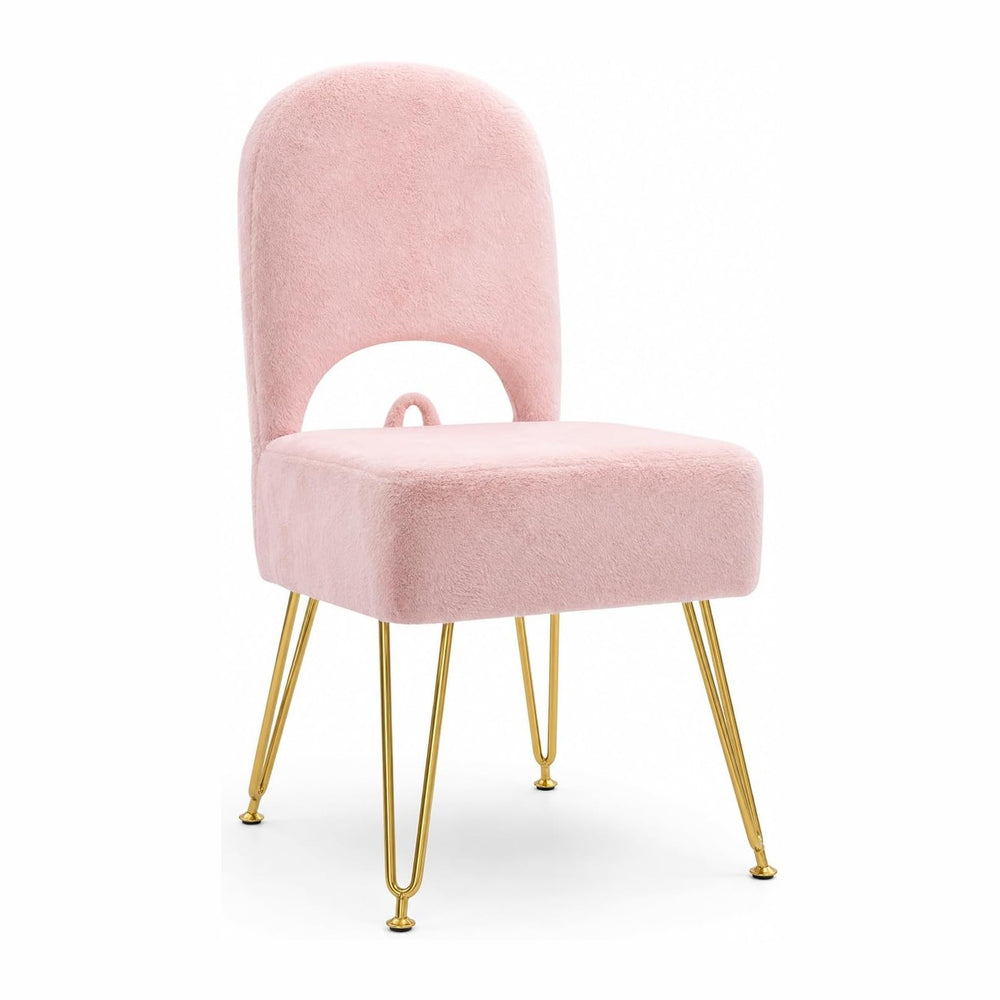 Pink Vanity Chair with Storage and Back for Teens - Faux Fur Makeup Vanity St...