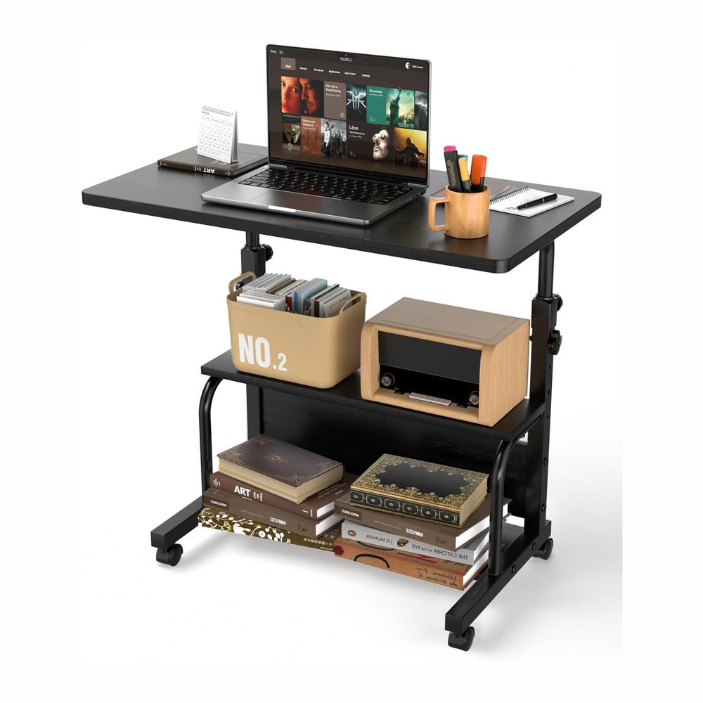 QZMDSM Portable Rolling Desk on Wheels Adjustable Height Desks for Small Spac...