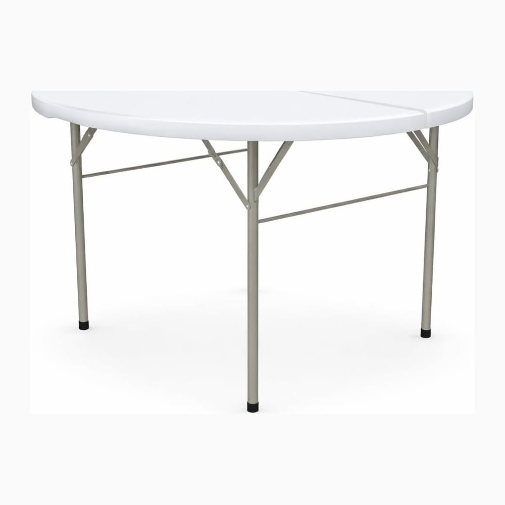 Round Folding Table, Heavy-Duty Plastic, White Granite, 48 Inch Diameter, Bi-...