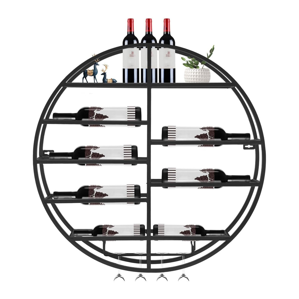 Round Wall Mounted Wine Rack Modern Metal Wine Wall Display Shelf | Horizonta...