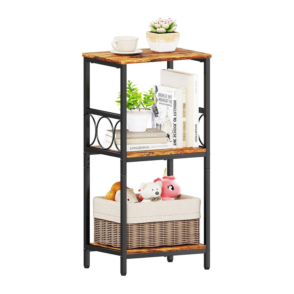 Side Table 3-Tier End Table with Adjustable Shelf Modern Tall Nightstand Smal...