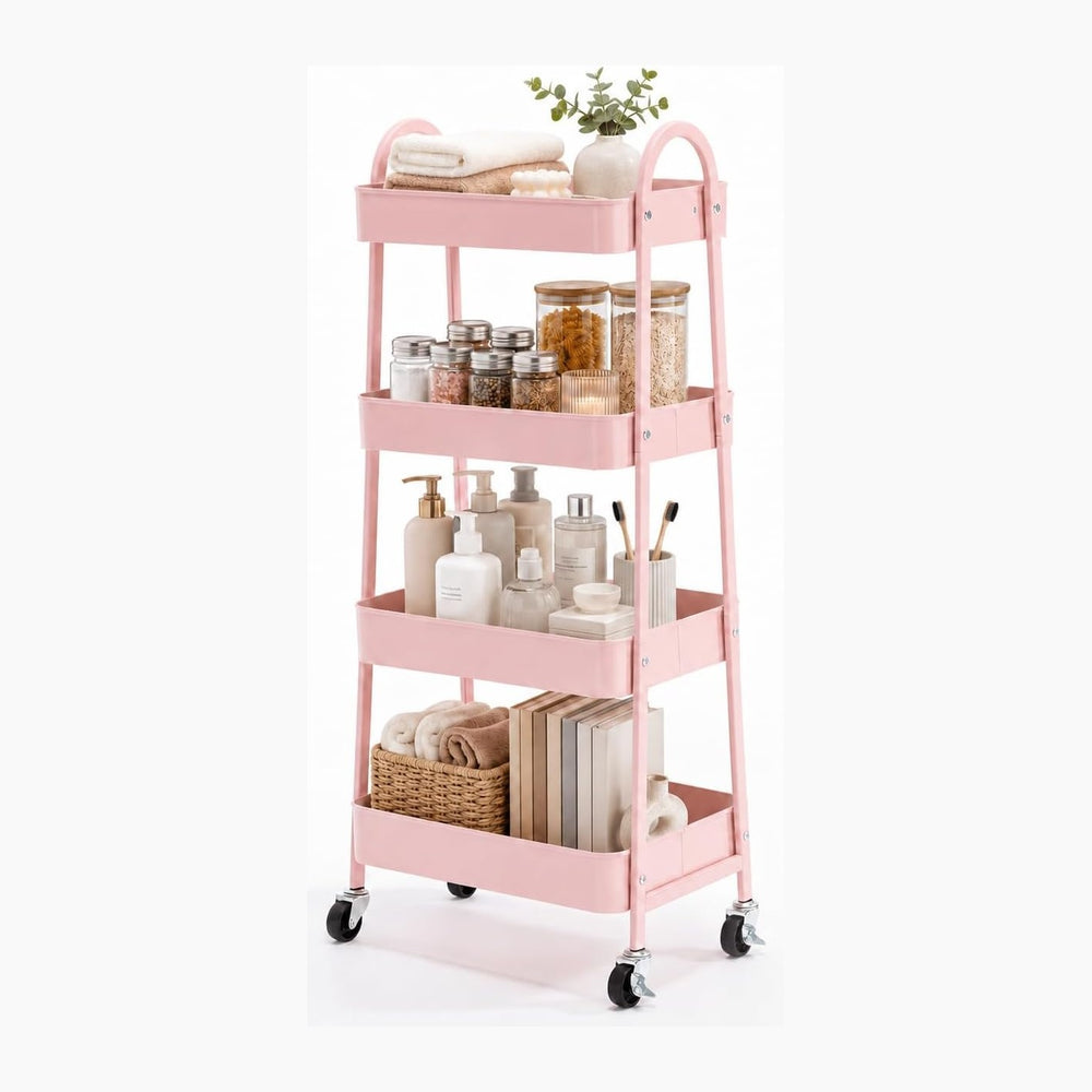 Simple Deluxe 4-Tier Rolling Utility Cart, Metal, 12.32 x 17.91 x 40.35, Pink...