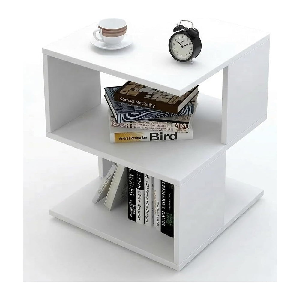 Small White Nightstand with Shelf, Modern Bedside Table, MDF Wood End Table f...