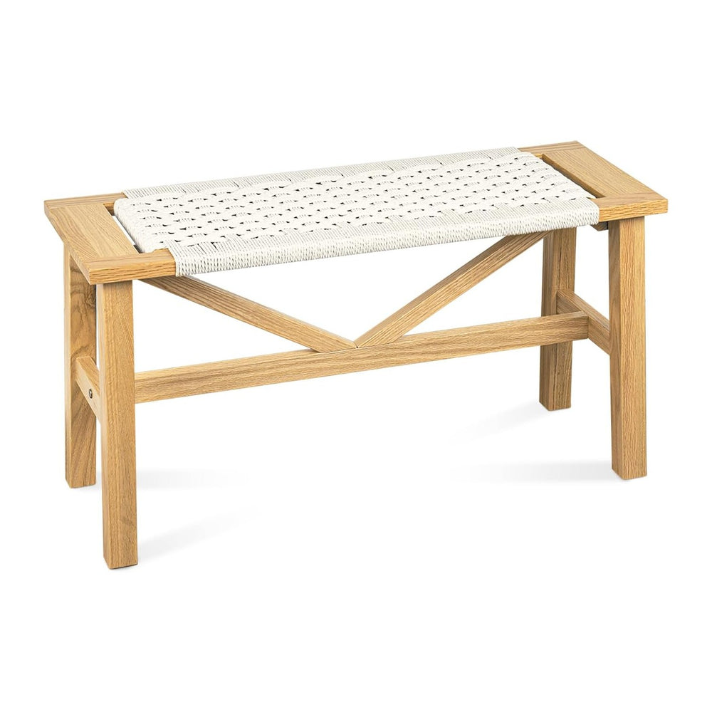 Solid Wood Narrow Bench, 33.46" Woven Bench for Entryway and Hallway, En...