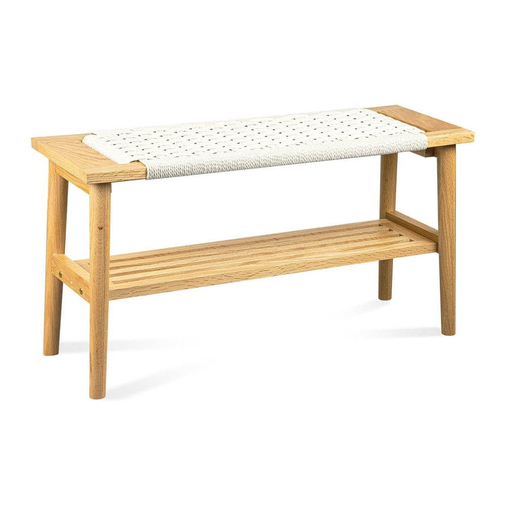 Solid Wood Narrow Bench with Storage, 33.46" Woven Bench for Entryway an...