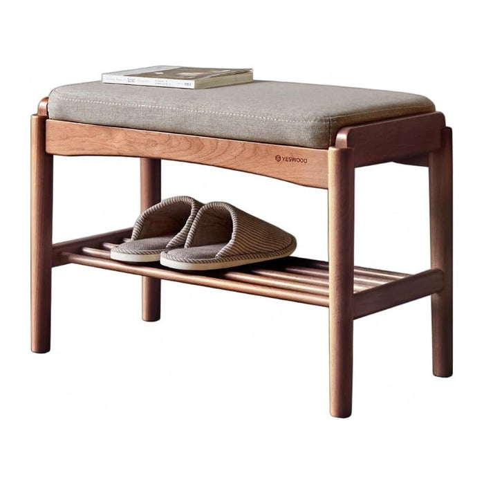 Solid Wood Shoe Bench, Shoe Rack Bench Assembled with Gray Cushion for Entryway, Hallway, Bedroom, Living Room, 11.8" x 23.6" x 16.5", Beech Wood, Walnut