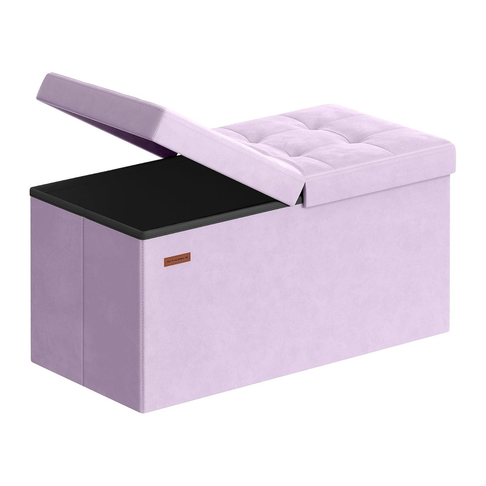 SONGMICS Foldable Storage Ottoman with Flipping Lid, 30 Inch Velvet Bench | C...