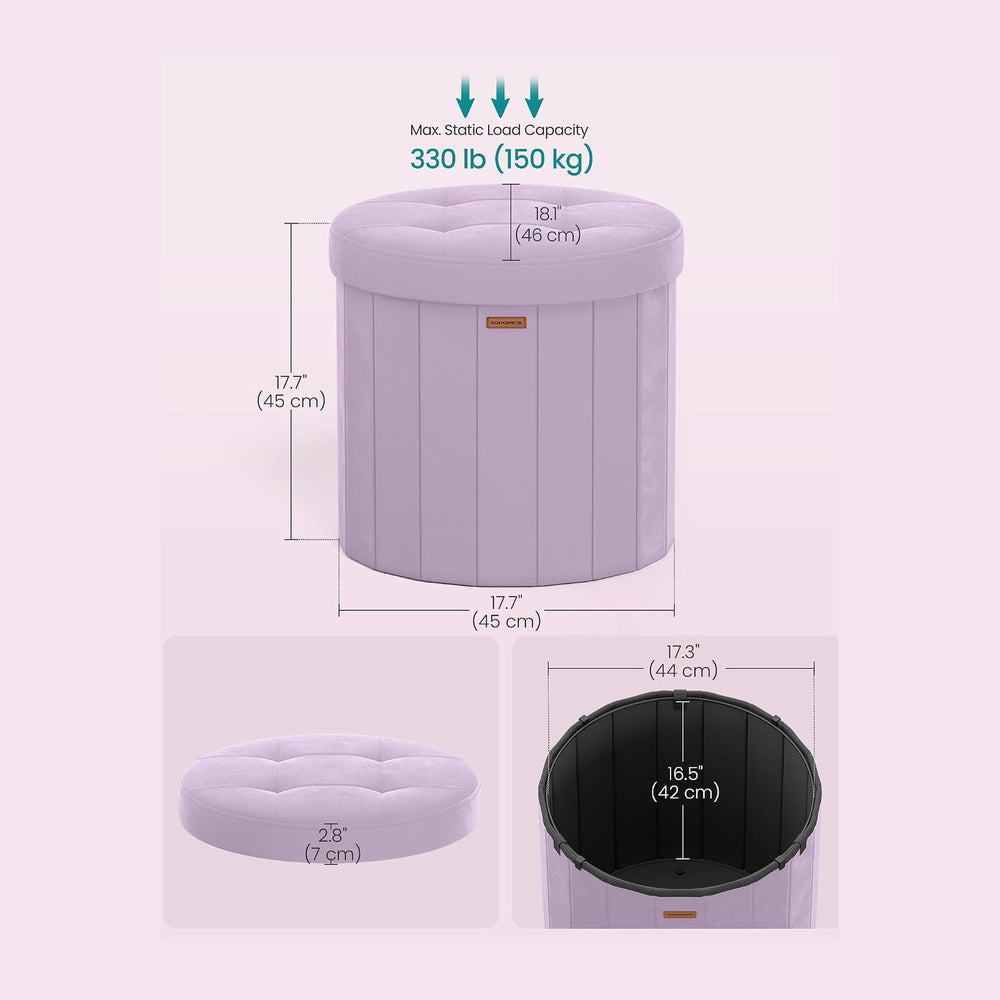 SONGMICS Mazie Collection - Round Storage Ottoman, Folding Footrest Stool wit...