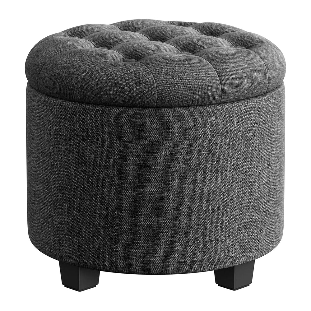 SONGMICS Round Ottoman with Storage, Vanity Stool, Linen-Look Fabric | Uphols...
