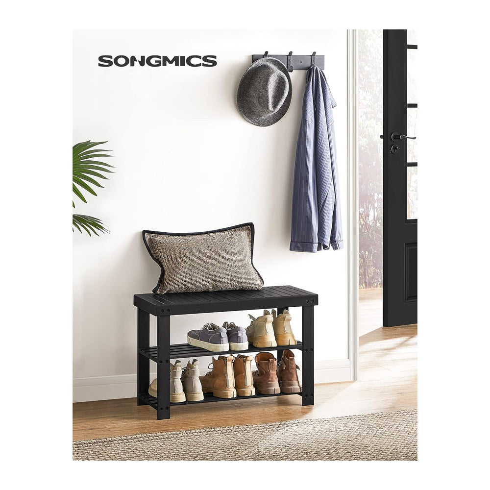 SONGMICS Shoe Rack Bench, 3-Tier Bamboo Shoe Storage Organizer, Entryway Benc...