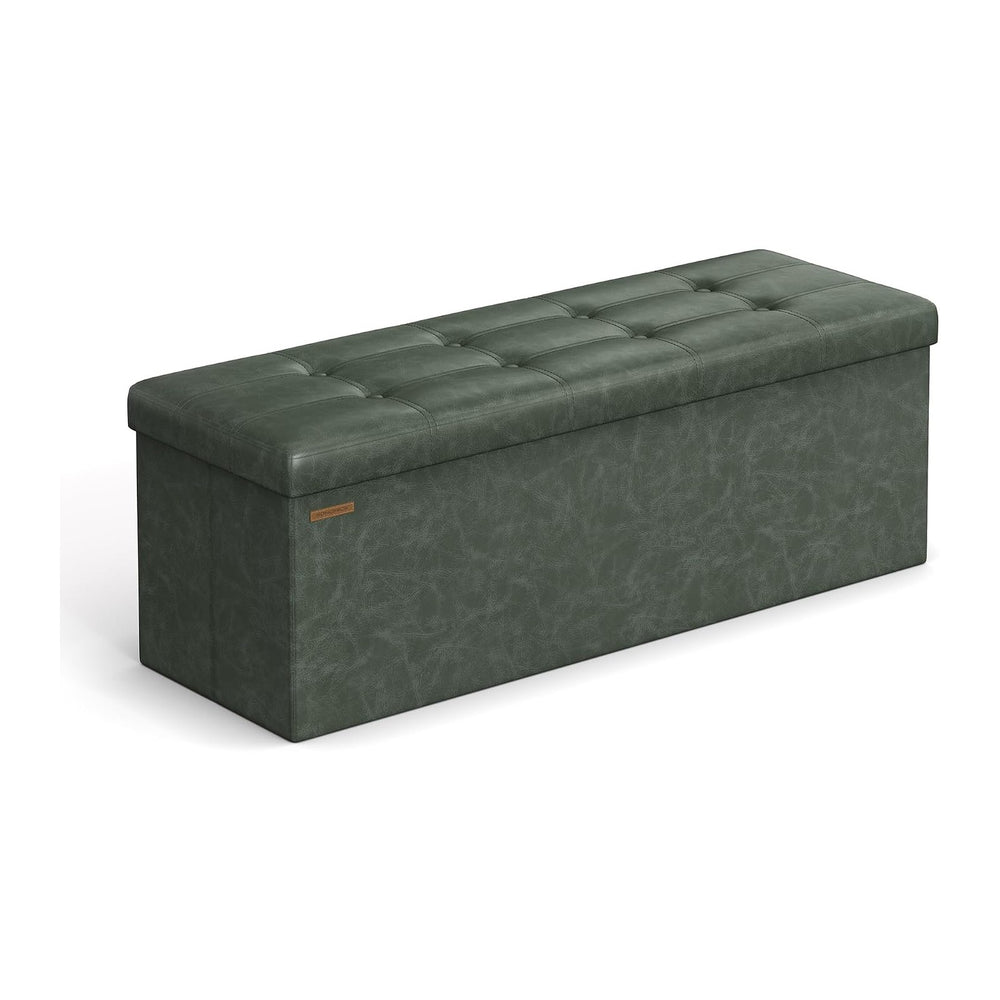 SONGMICS Storage Ottoman Bench, 43.3 Inches Folding Foot Rest Stool | PU Leat...