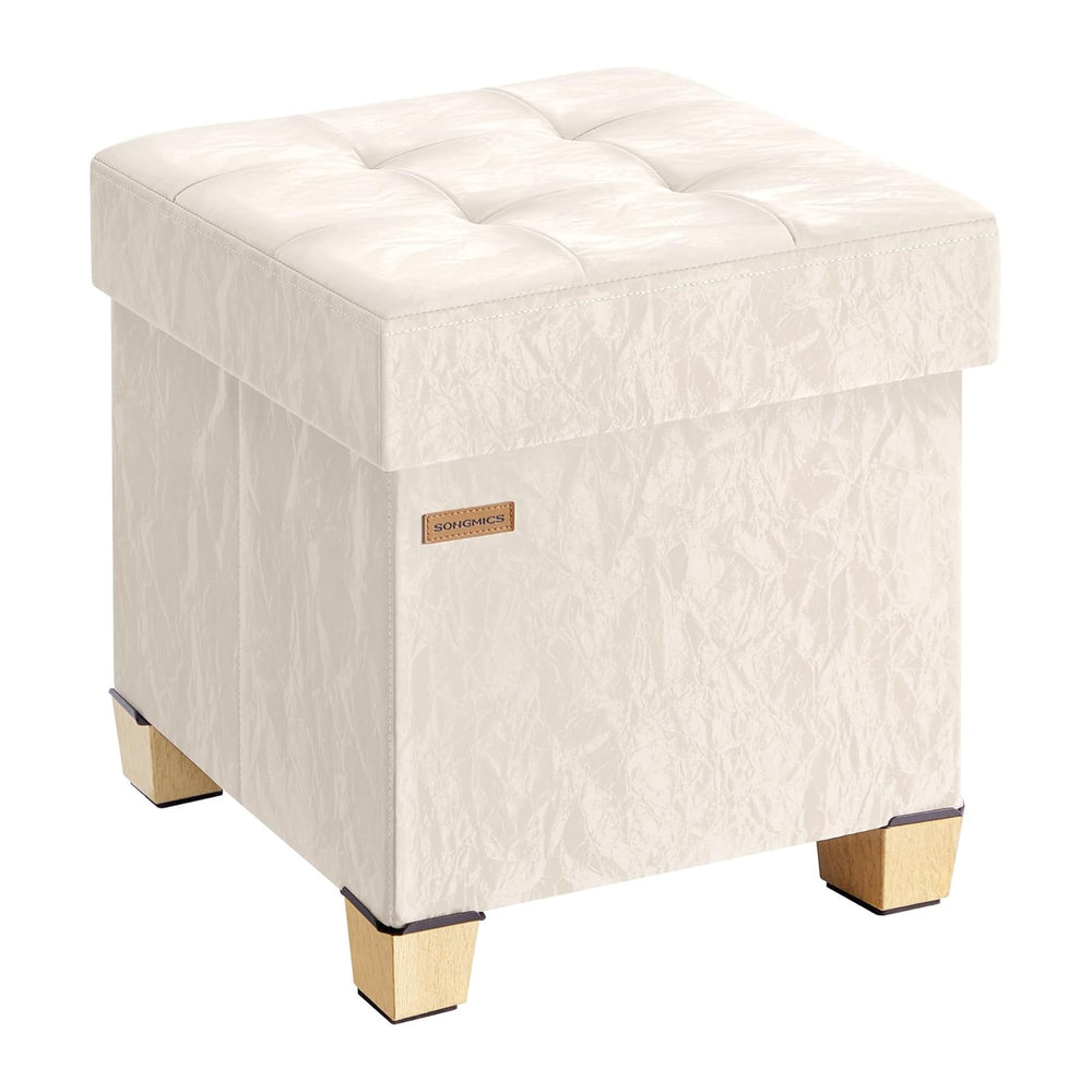 SONGMICS Storage Ottoman, Textured PU Leather Footstool with Legs, Footrest w...