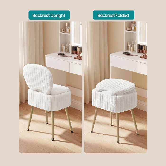 SONGMICS Vanity Chair, Makeup Stool with Folding Backrest | Plush Padded Dressing Table Stool, 17.1 x 13 x 32.1 inch, for Bedroom, Dressing Room, Black, GLAMOR Collection ULOM532WD01