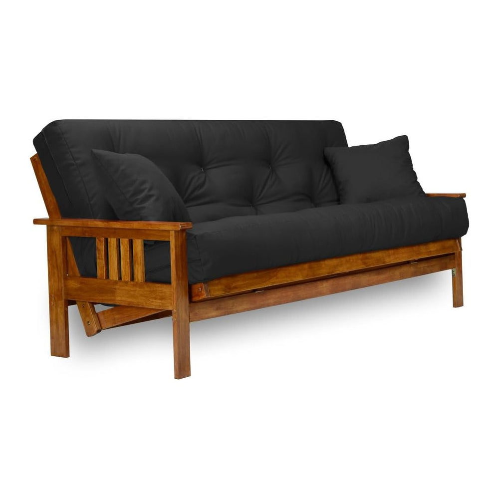 Stanford Futon Set - Queen Size, Frame, 8" Mattress, Twill Black Cover